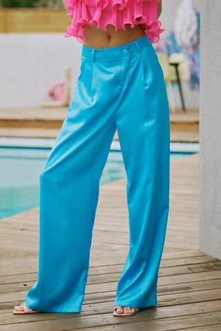 Satin Asymmetrical Front Wide Pants
