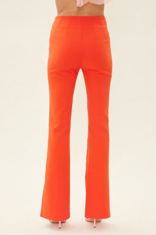 Center-Leg Seam Detailed Side Slit Flared Pants