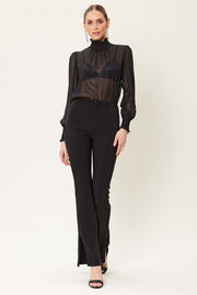 Center-Leg Seam Detailed Side Slit Flared Pants