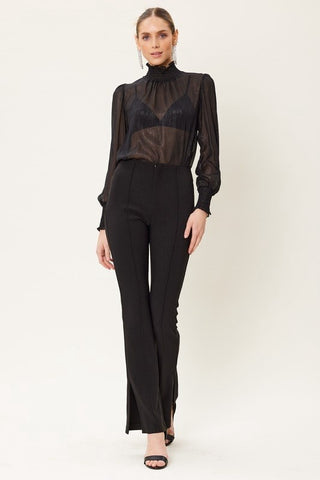 Center-Leg Seam Detailed Side Slit Flared Pants