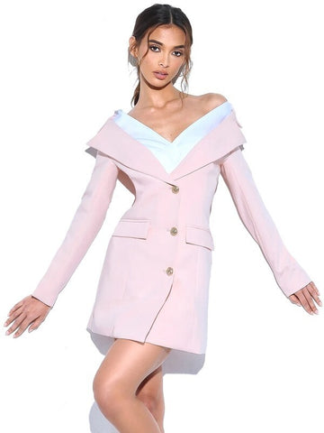 Blush Off Shoulder Crepe Blazer Dress