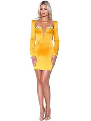 Gold Satin Corset Dress with Crystals