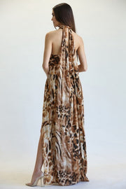 Leopard Print Criss-Cross Maxi Dress