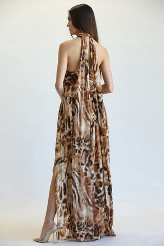 Leopard Print Criss-Cross Maxi Dress