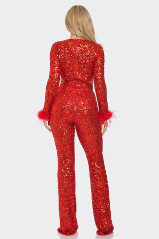 Red side Cut out Jumpsuit