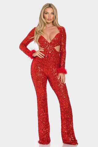 Red side Cut out Jumpsuit