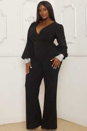 RHINESTONE ON CUFFS DETAIL PLUS SIZE JUMPSUIT
