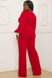 RHINESTONE ON CUFFS DETAIL PLUS SIZE JUMPSUIT