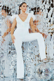 SEQUIN WITH MESH TULLE TOP JUMPSUIT