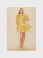 Jacquard puff sleeve mini dress