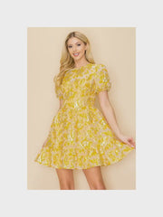 Jacquard puff sleeve mini dress