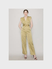 Satin Sleeveless V-Neck Jumpsuit