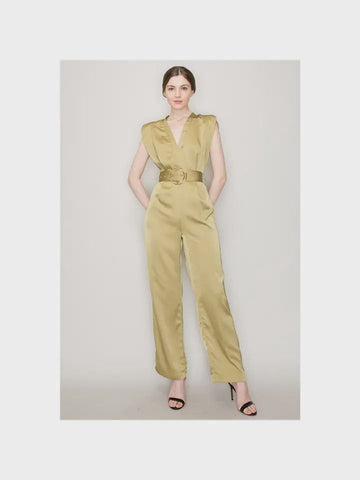 Satin Sleeveless V-Neck Jumpsuit