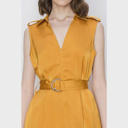 Satin V-Neck Side Pockets Cargo Pants Jumpsuit