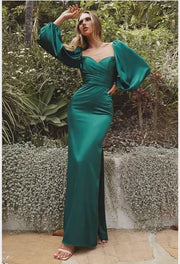 Long Sleeve Off or On the Shoulder Soft Satin Dress