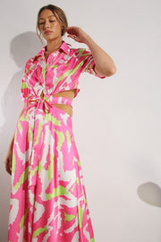 Back Open Waistband Shirt Maxi Dress