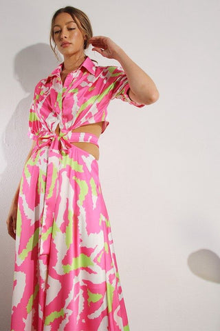Back Open Waistband Shirt Maxi Dress