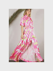 Back Open Waistband Shirt Maxi Dress