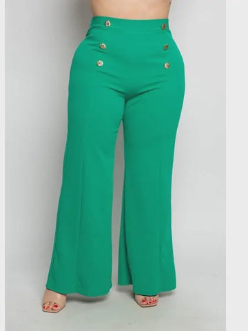 Plus Size Double Button Detail High Waist Flare Pants