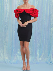 Fiesta Time Bandage Colorblock Ruffle Dress