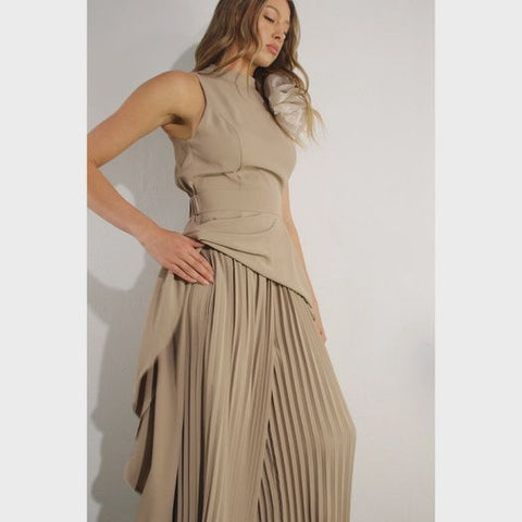 Eva Hi-Low Hem Dressy Top and Pleated Pants Set