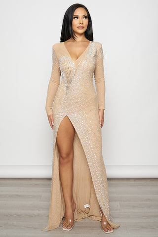 Rhinestone Fishnet Maxi Dress