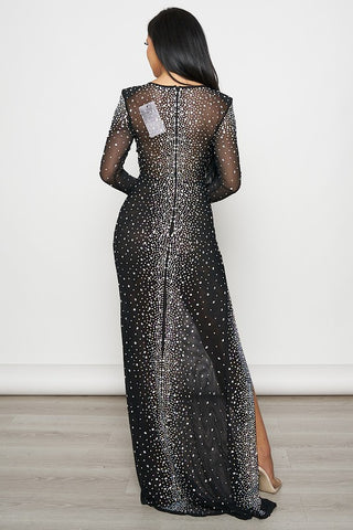 Rhinestone Fishnet Maxi Dress