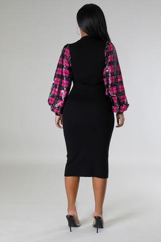 Sequins Sleeve Black Dress