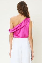 Folded Neckline One Shoulder Satin Top
