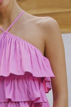 Halter Neck Ruffled Tiered Top