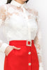 Long sleeve 3D floral lace button front shirt blouse