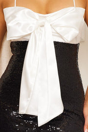 Sequin Body With Satin Bow Bust Evening Gown