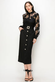 Long sleeve 3D floral lace button front shirt blouse