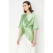 Satin Short Sleeve Side Wraptie Blouse